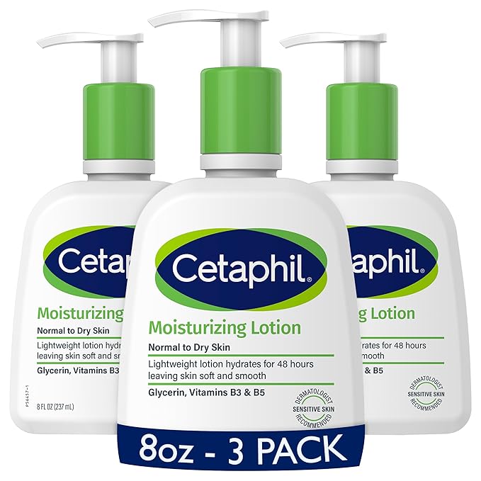 Cetaphil Face & Body Moisturizer, Hydrating Moisturizing Lotion for All Skin Types, Suitable for Sensitive Skin, NEW 8 oz Pack of 3, Fragrance Free, Hypoallergenic, Non-Comedogenic-GlimoraGlow
