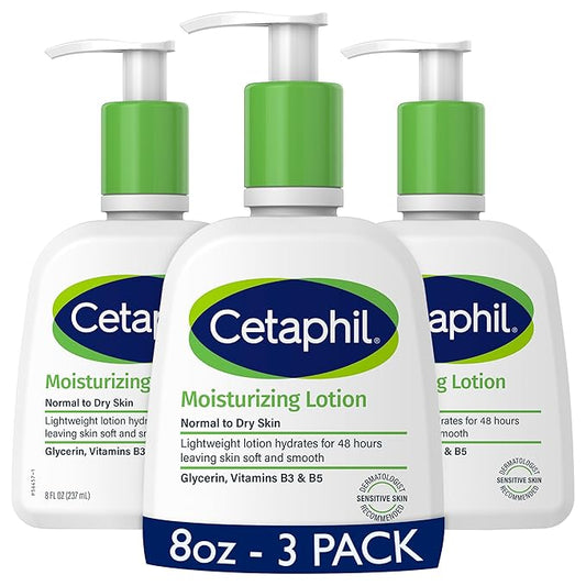 Cetaphil Face & Body Moisturizer, Hydrating Moisturizing Lotion for All Skin Types, Suitable for Sensitive Skin, NEW 8 oz Pack of 3, Fragrance Free, Hypoallergenic, Non-Comedogenic-GlimoraGlow