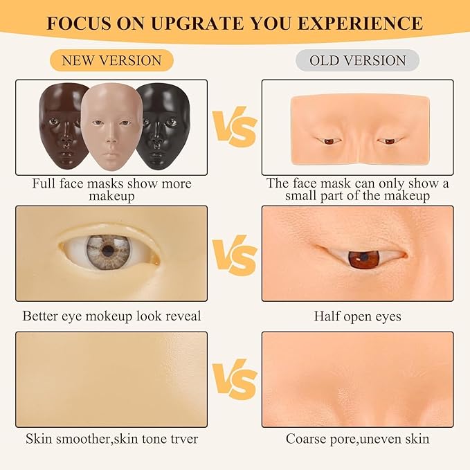 Makeup Practice Face, Eye Makeup Practice Head Silicone, Makeup Practice Accessories Set with Face Painting Mannequin Head, Makeup Brushes, Face Painting and Eyebrow Pen, Makeup Practice Gift, Yellow-GlimoraGlow