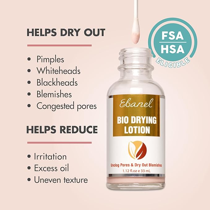 Ebanel Acne Spot Drying Lotion for Face & Body with Sulfur & Salicylic Acid, Targets Pimples & Zits, Helps Clear Pores and Reduce Surface Blemishes Overnight-GlimoraGlow