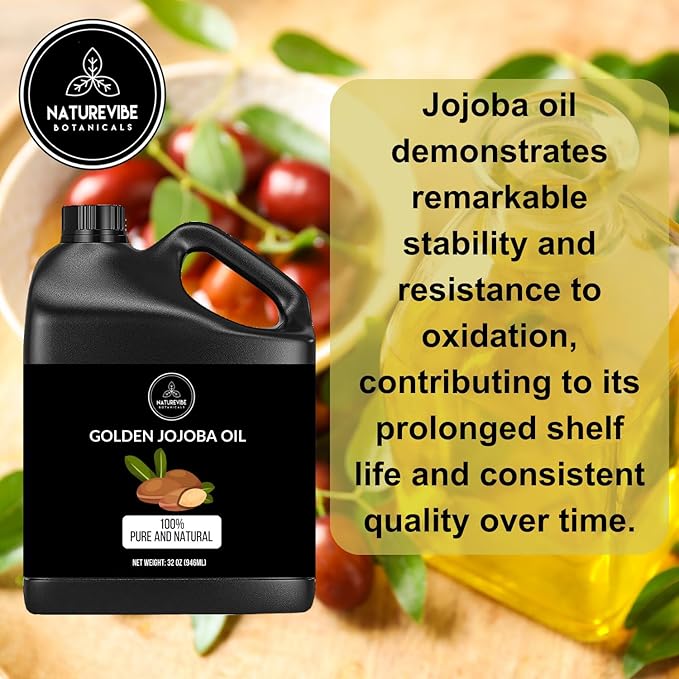 Naturevibe Botanicals Golden Jojoba Oil 32 oz – 100% Pure, Cold-Pressed Moisturizer for Skin & Hair | Antioxidant-Rich, Non-Greasy, Carrier Oil & Daily Hydration-GlimoraGlow