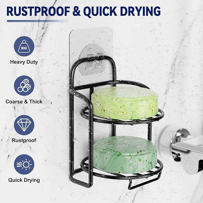 2-Tier Shower Soap Shampoo Bar Holder, Self Adhesive & Freestanding Draining Soap Dish Caddy for Bathroom Wall Accesories Decor Black-GlimoraGlow