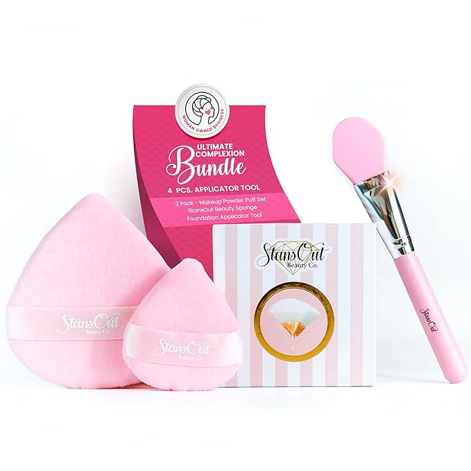 StansOut Ultimate Complexion Bundle: Liquid Foundation Brush, Makeup Brushes for Liquid, Cream, Stick Foundation - Flat, Round, Blender Brushes - 101 Contoured, 108 Straight - Long-Lasting-GlimoraGlow