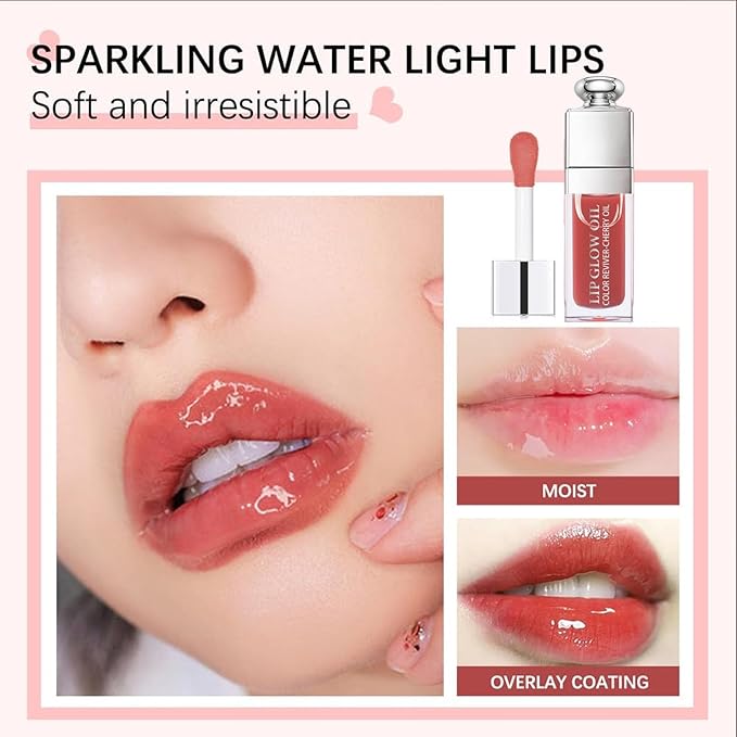 Hydrating Lip Glow Oil, Lip Oil Gloss Transparent Toot Tinted Nourishing Long Lasting Repairing Lightening Lip Lines (ROSEWOOD) 0.2 OZ-GlimoraGlow