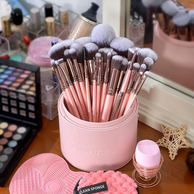 Bueart Design Labeled 30Pcs Professional Deluxe Makeup Brushes set with Extra large holder case for Foundation Face Blending Blush Concealers Eyeshadow-GlimoraGlow