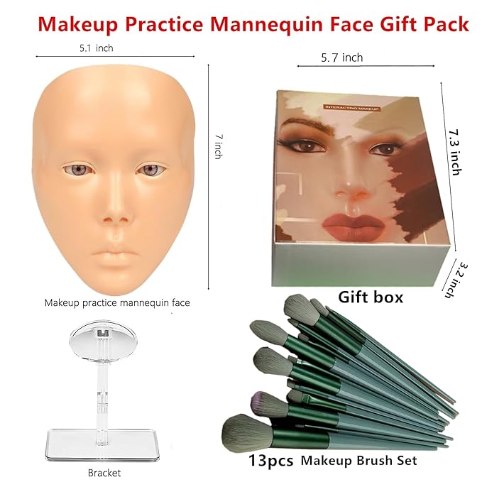 3D Makeup Practice Face, XIJIEMAO Mannequin Head For Makeup, Reusable Silicone Full Makeup Mannequin Head With Stand And Brush Set, Eye Shadow Makeup Face Board, Emerging Makeup Artist, Girl'S Gift-GlimoraGlow