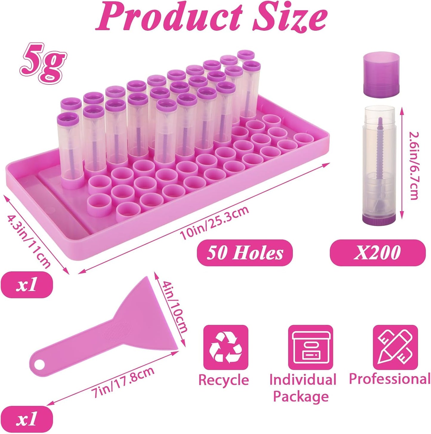 200Pack Plastic Lip Balm Tubes 5ml/5g Purple Lip Balm Containers, Chapstick Tubes Empty with Filling Tray and Spatula, Rotating Type Refill Lip with Cap for DIY Make Up Lip Balm-GlimoraGlow