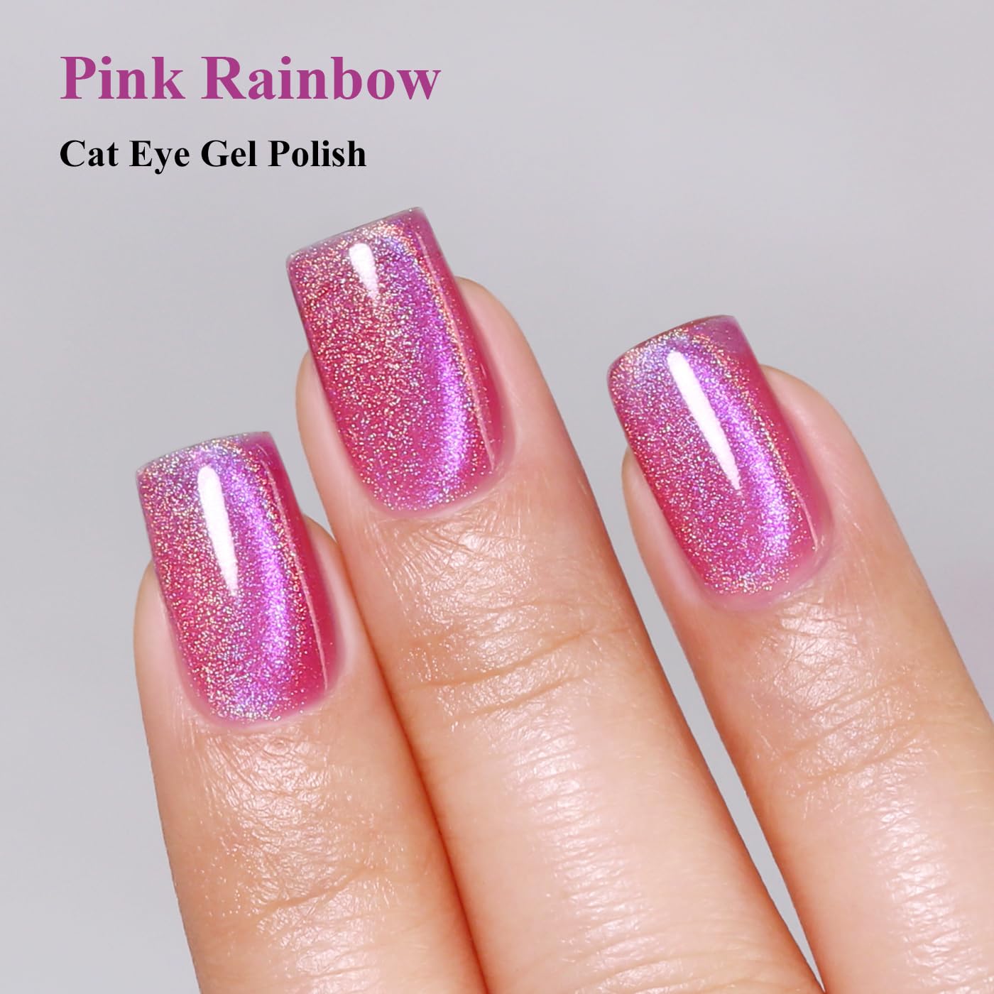 Imtiti Cat Eye Gel Nail Polish, Pink Rainbow Holographic Magnetic Gel Polish With Magnet Glittery Iridescent Galaxy Nail Gel Polish Spring Summer Gel Polish Kit Soak Off UV Led 10ML-GlimoraGlow