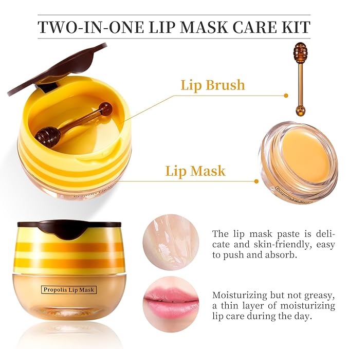 2 PCS Bee Honey Lip Balm Honey Pot, Strawberry & Bee Honey Lip Mask, Reduces Lip Lines, Hydrate & Moisturizing Lip Skin Care, Prevention Dry Cracked Lips, Bee Honey Lip Balm for Lip Repair Treatment-GlimoraGlow