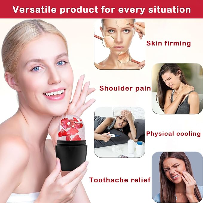 XHJRI Ice Face Roller Massager,Ice Cube Roller for Face, Eyes and Neck Naturally Conditioning and Skin Care,De-Puff Eye Bags,Reduce Migraine Pain,Reusable Massage Silicone Ice Mold (New Black)-GlimoraGlow