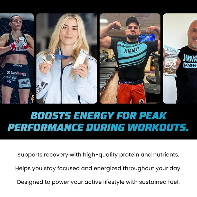 JiMMYBAR! - Sea Salt Caramel Cookies N' Cream - 19g High Protein Bars - 7g Sugar - 12 Count - 58g Health Bars - Natural Peanut Butter Core - Caffeinated Protein Bar For Energy- Hand Drizzled Chocolate-GlimoraGlow