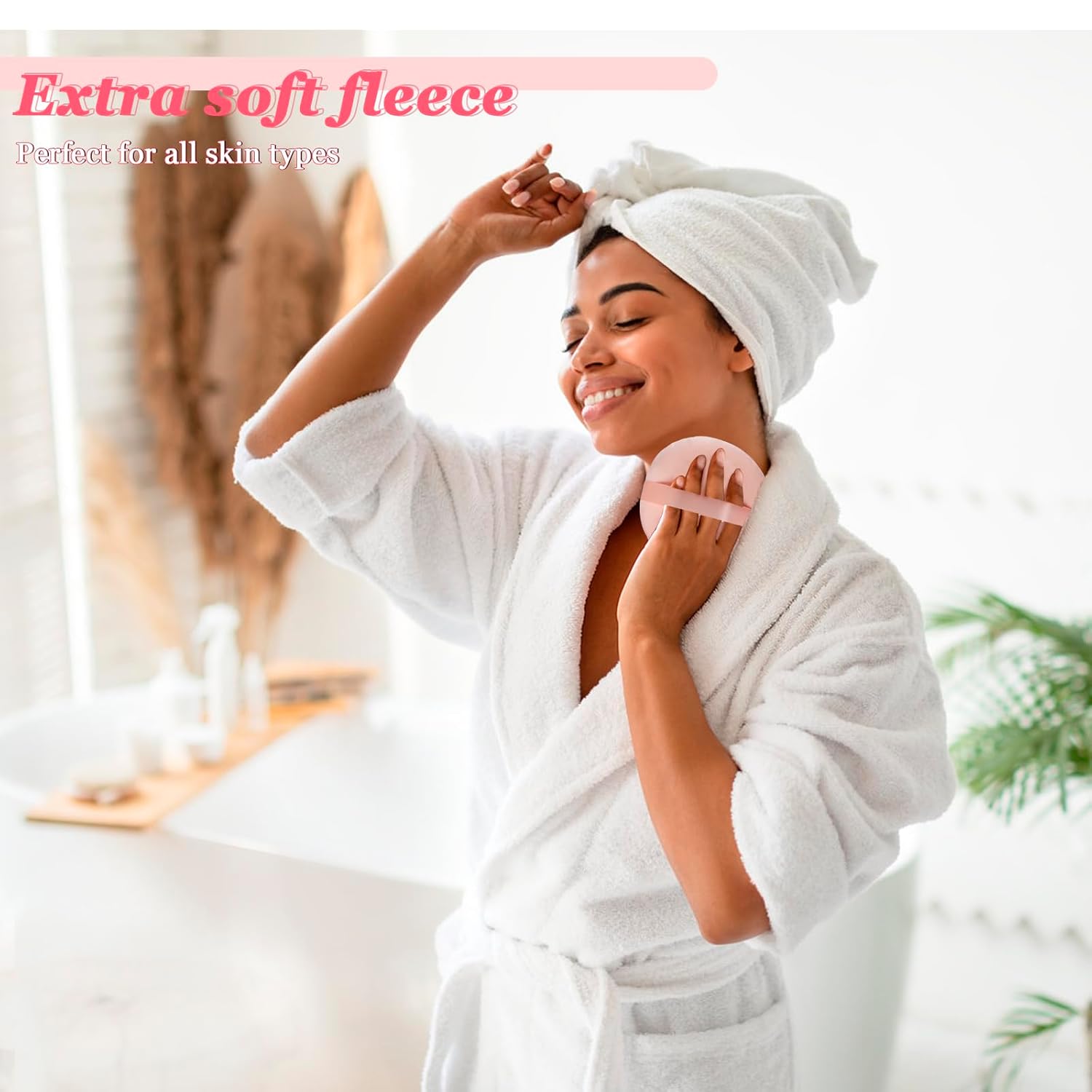 2Pcs Extra Large Body Powder Puff & Luxury 6" Glass Jar Dusting Powder Container with Puff for Women Bath Powder Puffs Perfect for Talcum or Loose Powder (Beige 6" Only Puff)-GlimoraGlow