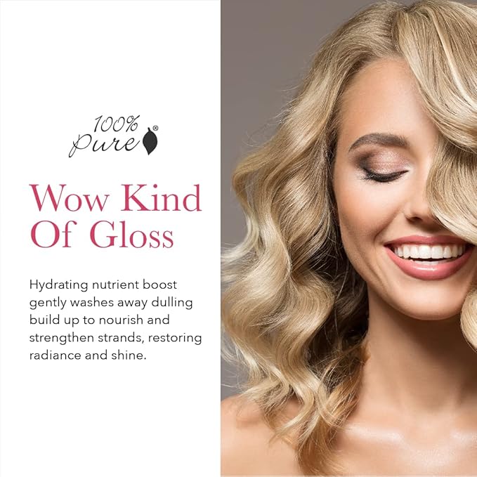 100% PURE Glossy Locks Glossing Shampoo Hair Wash Detox & Hydrate Shine Boosting Dry Dull Damaged Strands Avocado Butter & Seaweed Collagen Natural Care for Women & Men Vegan - 13.5 Fl Oz-GlimoraGlow