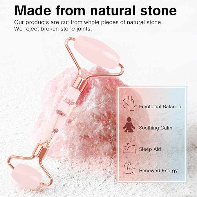 Raffaello Jade Roller - Natural Pink Facial Roller, Redness Reducing Massager for Face, Eyes, Neck - Rose Quartz-GlimoraGlow