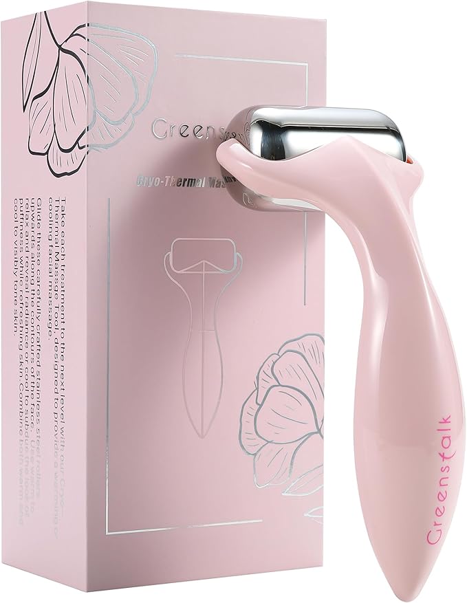 Greenstalk Ice Roller for Face & Eyes – Medical-Grade Stainless Steel Cooling Face Roller for Puffiness Relief, Dark Circles, Skincare Routine – Dual Cold & Warm Therapy, Ergonomic Design-GlimoraGlow