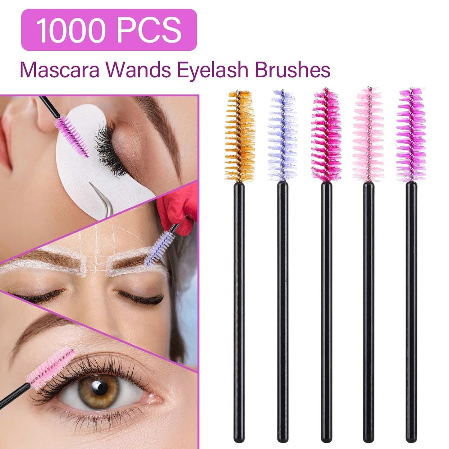 1000 Disposable Mascara Wands Eyelash Brushes Spoolies for Eyebrow Eye Lash Extension Multicolor-GlimoraGlow