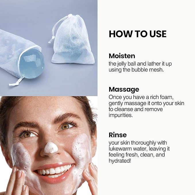 Be Bare Jelly Ball Cleanser, Daily Face Wash Korean Skin Care Cleanser Ball for Dry Skin with Squalane & Hyaluronic Acid for Skin Hydration and Moisturizing - Fresh Aqua (1.41oz)-GlimoraGlow