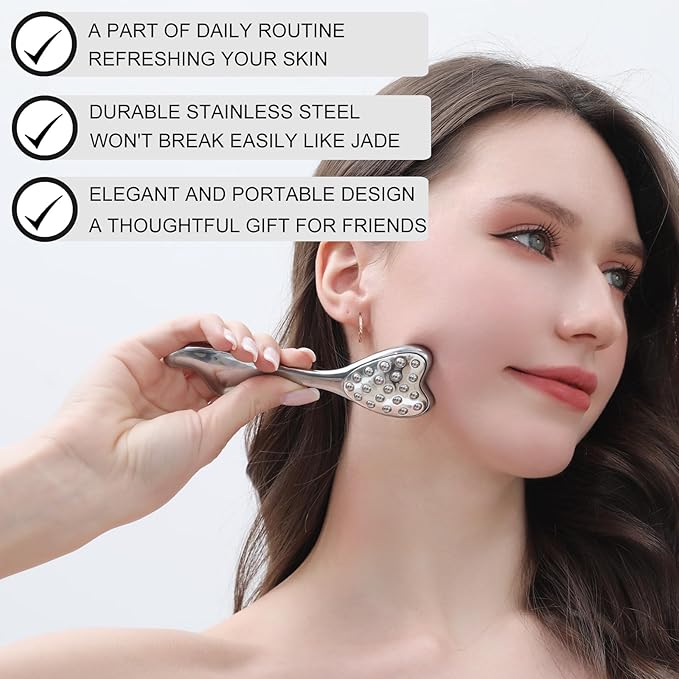 Stainless Steel Gua Sha & Face Roller, 3-in-1 Dolphin Facial Roller for Esthetician Supplies Women Gift, Skin Care Tool for Puffiness, Wrinkles, Dark Circles (1 Pc)-GlimoraGlow