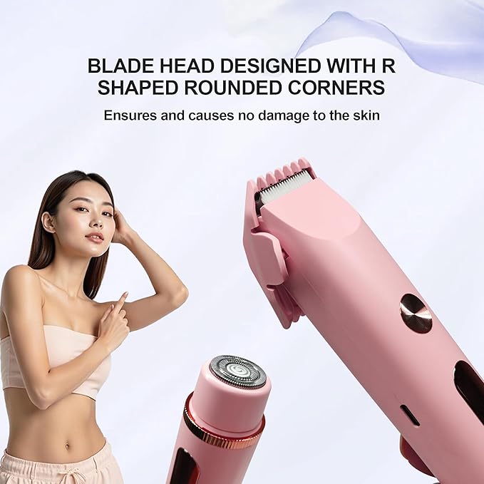 2025 Upgraded Bikini Trimmer for Women & 2 in 1 Dermave Bikini Shaver with LCD Display, Dual Head Cordless Electric Shaver, IPX7 Waterproof Wet/Dry Body Hair Trimmer for Face Body Intimate Areas,Pink-GlimoraGlow