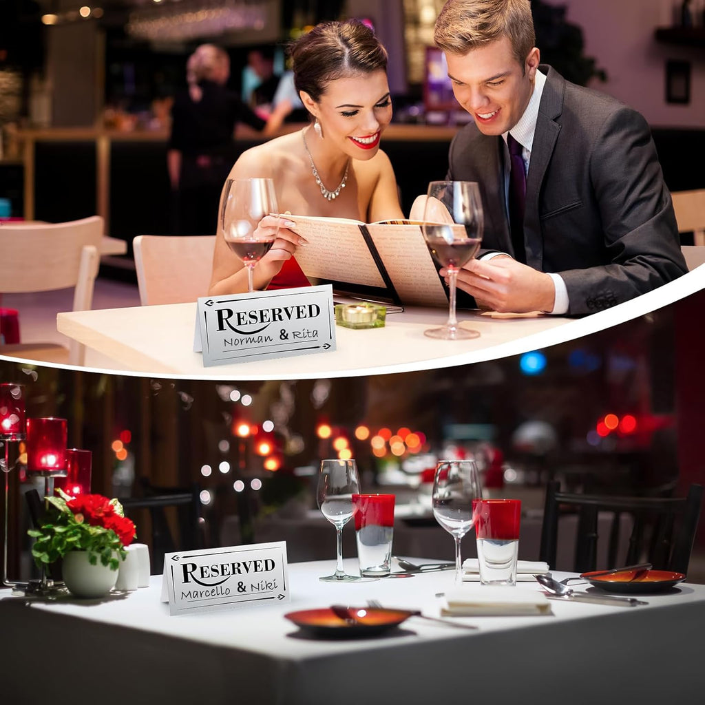 300 Pcs Paper Table Reserved Sign with Name Line Reserved Seating Signs Bulk Double Sided Signs for Reserving Seats Restaurant Wedding Reception Church Board Business Meeting (Silver Black)