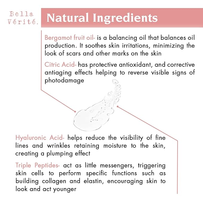 Bella Vérité. Vegan, Tri-Peptide Eye Serum for Mature Skin, Under Eyes to Smooth Fine Lines, Brighten Dark Circles and De-Puff Bags with Hyaluronic Acid, Bergamot, and Triple Peptides, 1 Fl Oz-GlimoraGlow