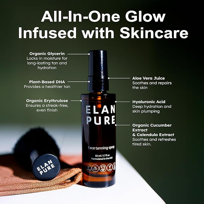 Face Tanning Mist, Organic Ingredients, Sunless Self Tanner, Bronzing, Hydrating, Steak-Free, Long Lasting Glow-GlimoraGlow