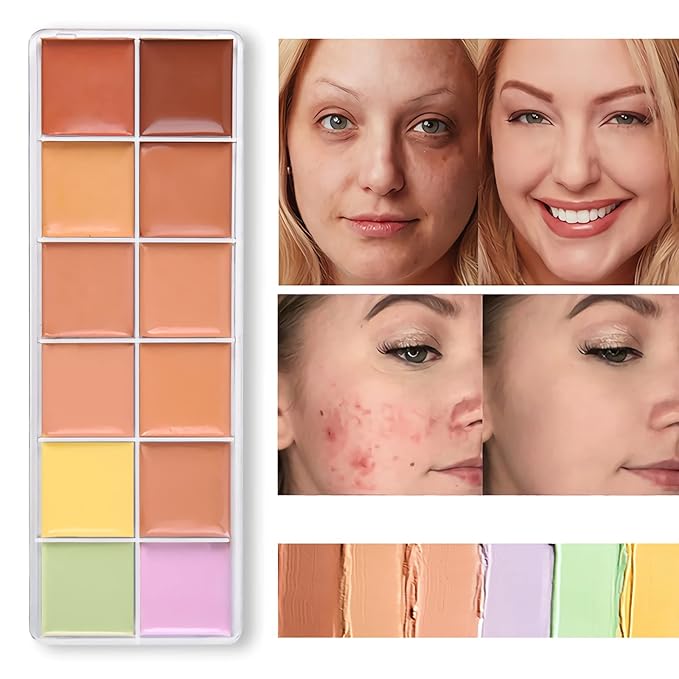 12 Color Correcting Concealer Palette, Cream Color Corrector Contour Makeup Palette，Contouring Foundation Highlighting Concealer Palette for Conceals Dark Circles, Redness, Acne, Blemish-GlimoraGlow