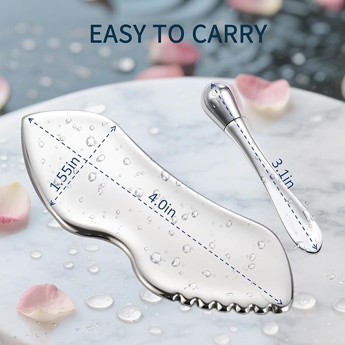 Stainless Steel GuaSha Tool & Eye Cream Applicator Facial Tools, Metal Detail Guasha for Face Neck, Eye Massager Tool, Lymphatic Drainage Face Massage Tool, Skin Care Gift-GlimoraGlow