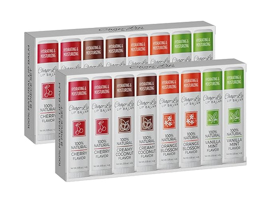 100% Natural Lip Balm Set, Hydrating and Moisturizing Beeswax Natural Flavor Assortment, Lip Moisturizer for Dry Lips, Cocoa Butter, Petroleum Free, 8 Count, 2 Pack-GlimoraGlow