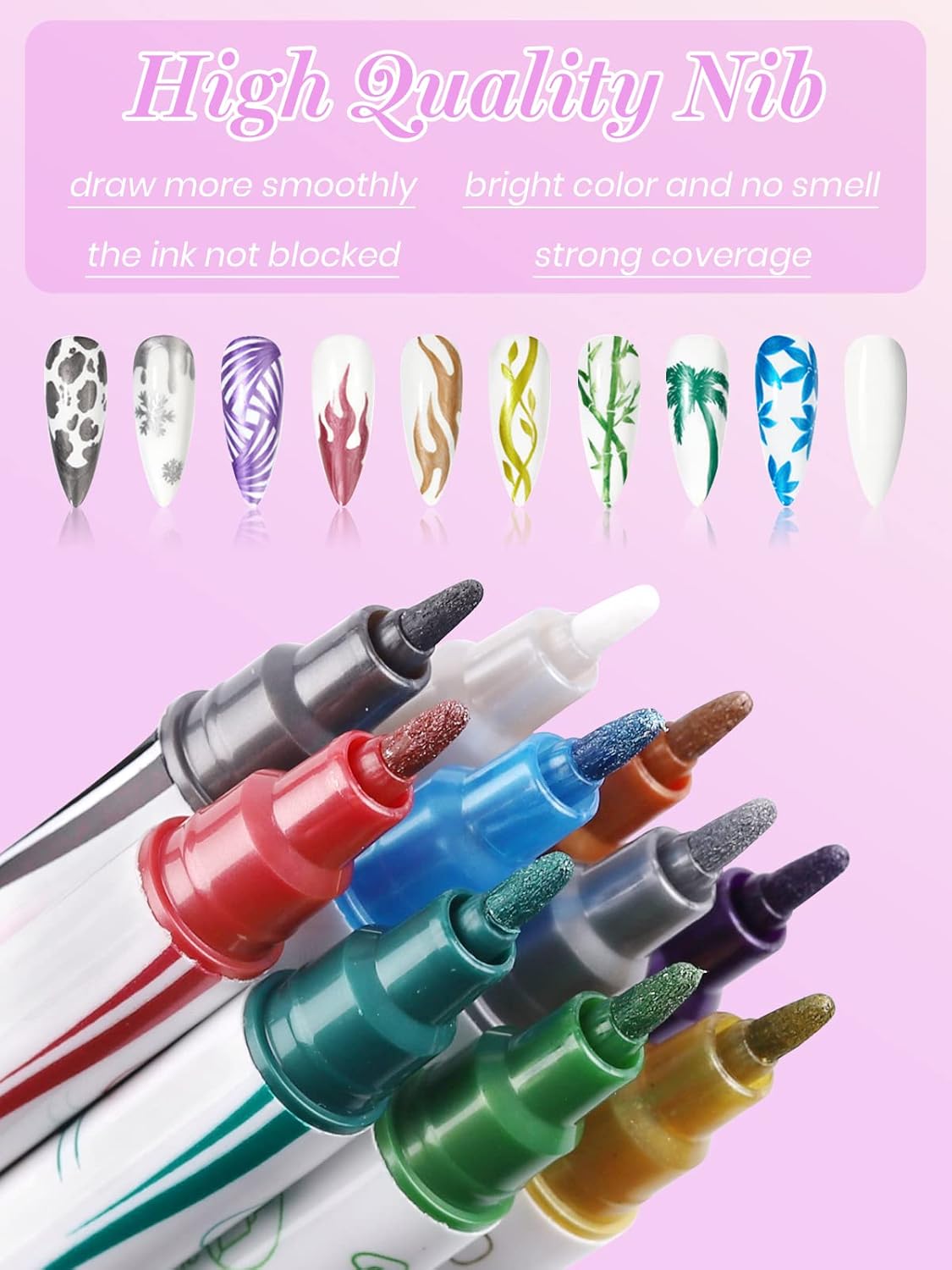 10 Color Metal Giltter 3D Nail Art Pens Set, Kalolary Double-ended Nail Point Dotting Pen Drawing Painting Liner Brush for DIY Nail Art Beauty Adorn Manicure Tools(G)-GlimoraGlow