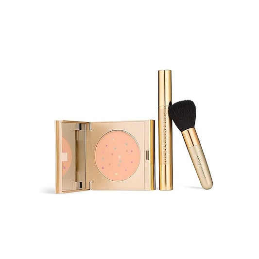 Jerome Alexander MagicMinerals Pressed Mineral Powder Set with Mirror Compact, Extending Lash Mascara, Professional Stubby Brush & Blending Sponge (Medium)-GlimoraGlow