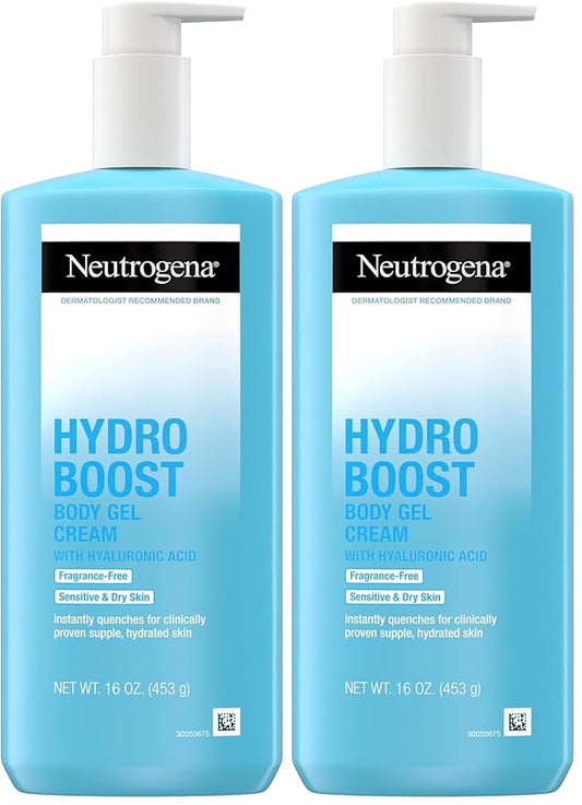 Neutrogena Hydro Boost Body Moisturizing Gel Cream with Hyaluronic Acid, Non-Greasy & Fast Absorbing, Lightweight Hydrating Body Lotion for Normal to Dry Skin, Fragrance-Free, 16 oz (Pack of 2)-GlimoraGlow