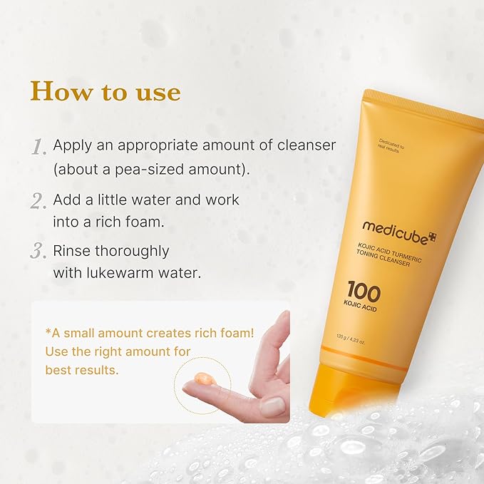 medicube Kojic Acid Turmeric Whip Cleanser | Daily Facial Cleanser for Brightening, Balancing Skin Tone & Texture | Fade Appearance of Uneven Patches & Ideal for Use After Spot Care | Korean Skincare-GlimoraGlow