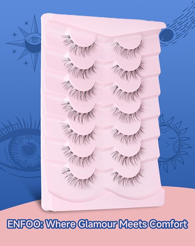 Lashes Natural CLear Band Wispy False Eyelashes Natural Look Flared Strip Eyelash False Eye Lash Soft 7 Pairs Everyday SF-02-GlimoraGlow