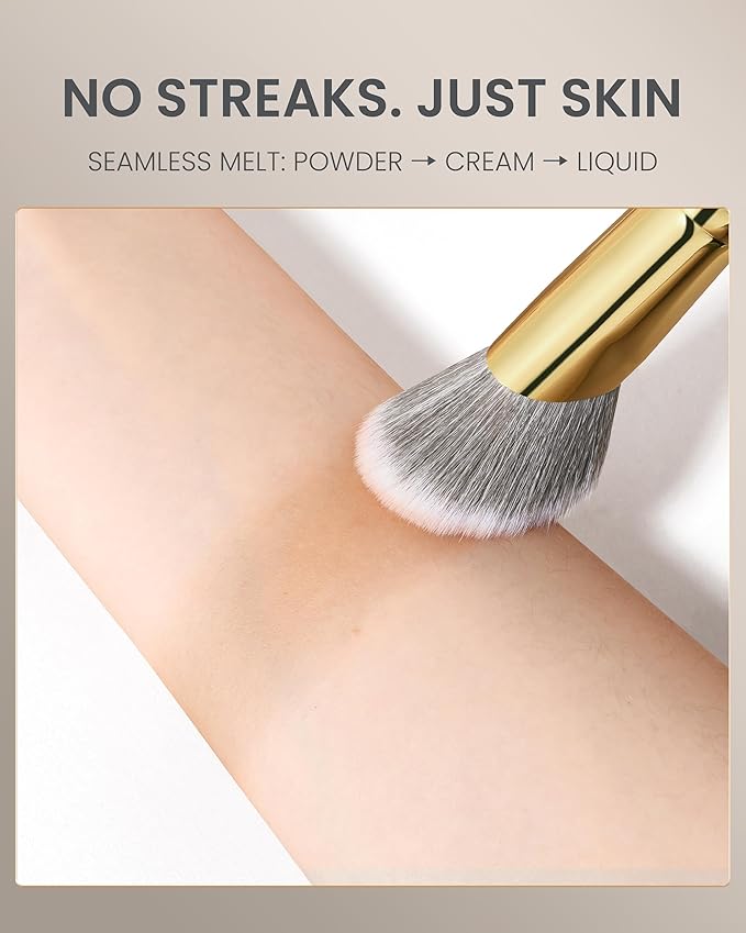 Desert Oak Series SlopeBlur Stipple Brush - Angled Nylon Bristles for Seamless Cream/Liquid/Powder Blending, Contour & Blush Application, Bubinga Handle (CM 192)-GlimoraGlow