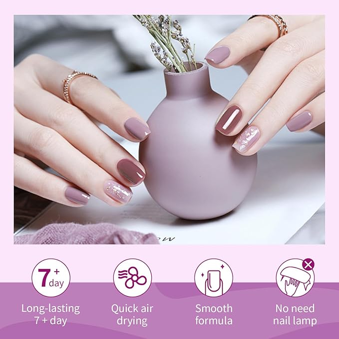 10ml Nude Pink Nail Polish Set 6 Colors Brown Red Purple All Seasons Neutral Color Quick Dry Nail Polish Set for Women Salon DIY Nail Art-GlimoraGlow