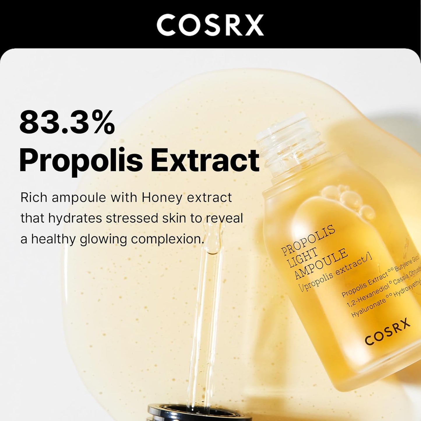 COSRX Propolis Ampoule, Glow Boosting Serum for Face with 73.5% Propolis Extract, 1.01fl.oz/30ml, Hydrating Essence for Sensitive Skin, Fine Lines, Uneven Skintone, Korean Skincare-GlimoraGlow