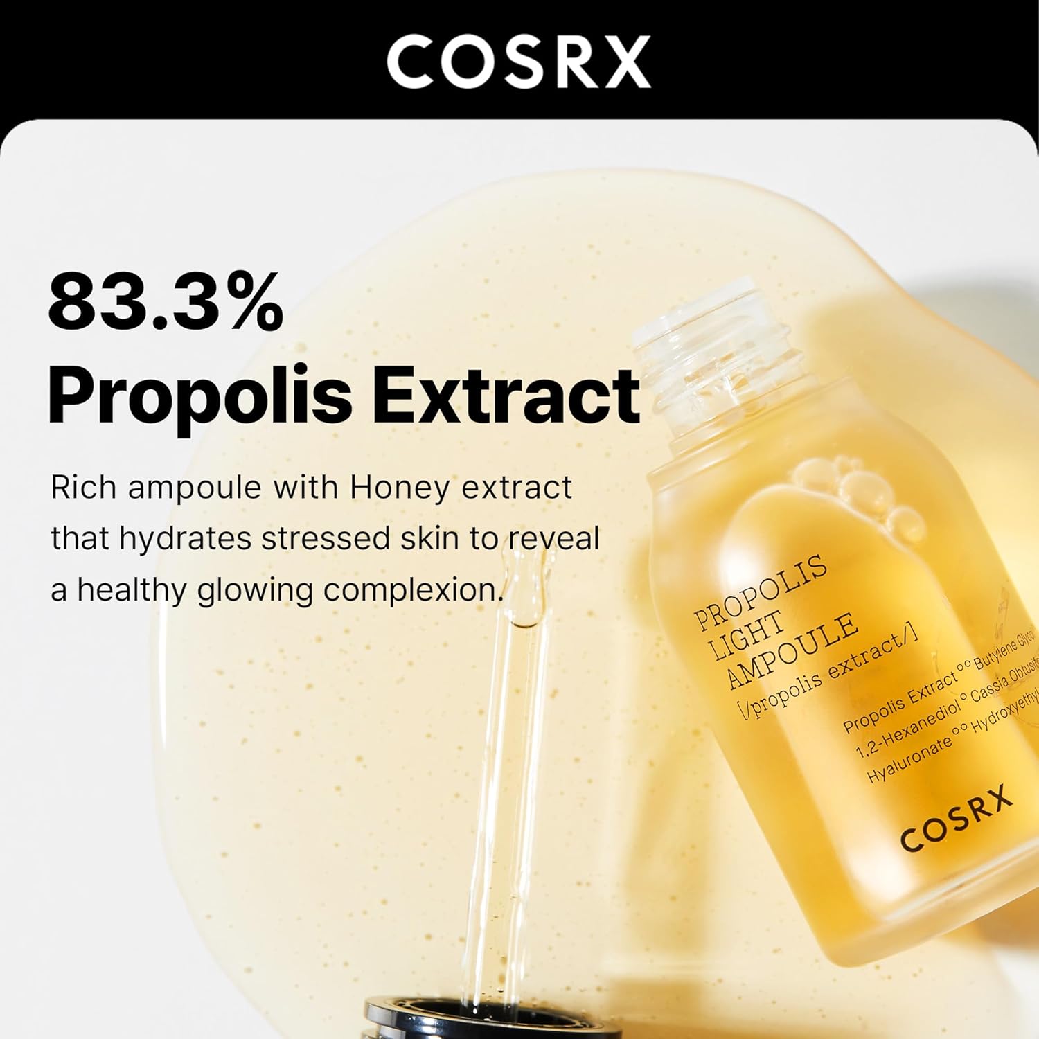 COSRX Propolis Ampoule, Glow Boosting Serum for Face with 73.5% Propolis Extract, 1.01fl.oz/30ml, Hydrating Essence for Sensitive Skin, Fine Lines, Uneven Skintone, Korean Skincare-GlimoraGlow