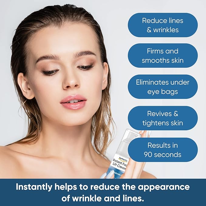 Instant Face Lift Cream, Temporary Skin Tightening Cream with Hyaluronic Acid, Visibly Firming Loose Sagging Skin for Face and Neck in 2 Minutes, Smooth Fine Lines and Wrinkle-GlimoraGlow