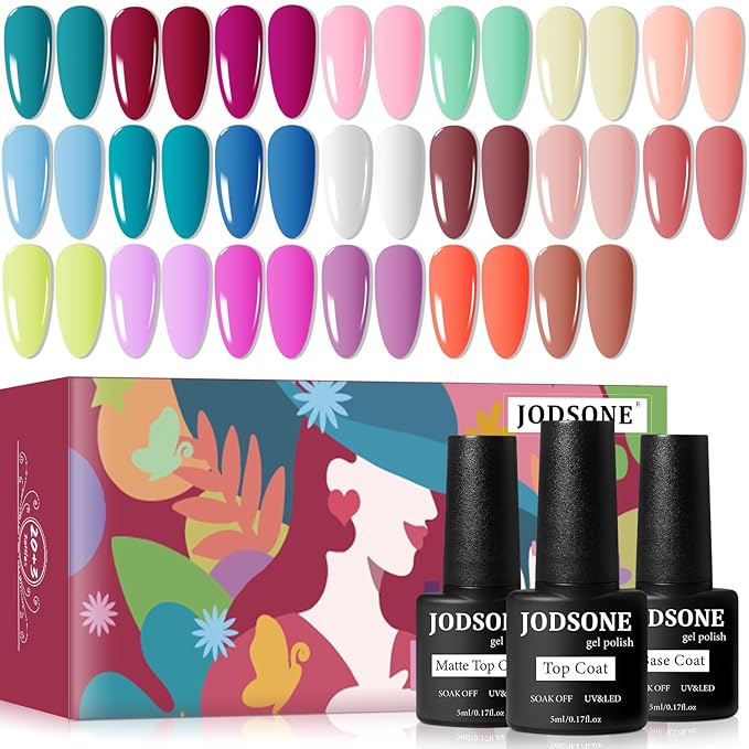 JODSONE 23 PCS Gel Polish Kit Colorful Fashion Classic Nail Gel Set 3 Bottles of Base Coat Matte and Glossy Top Coat-GlimoraGlow