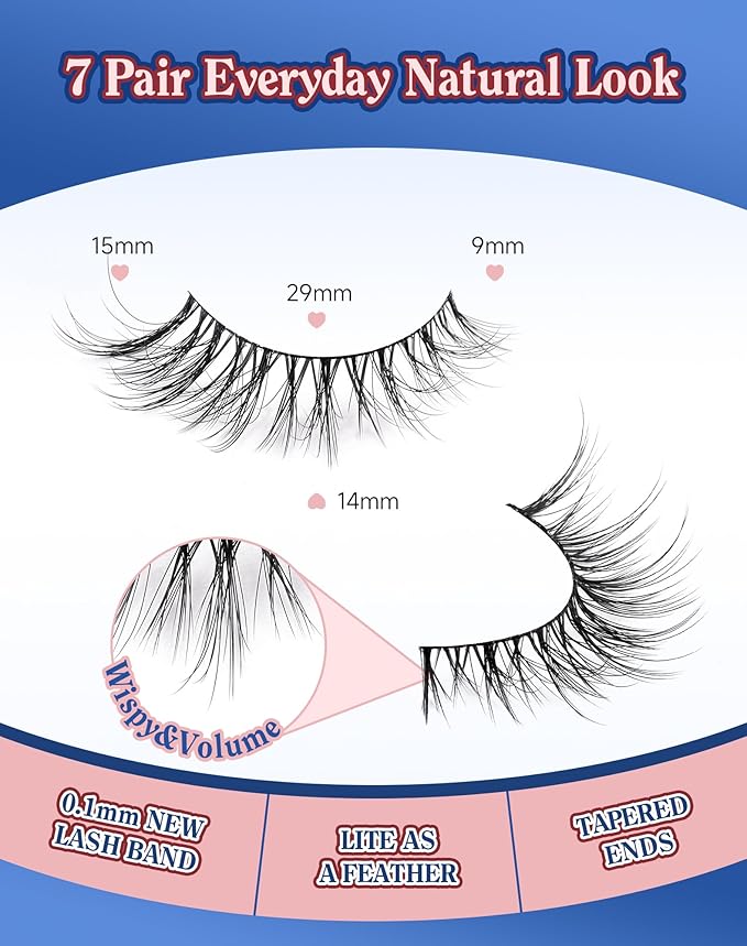 Cat eye Lashes Natural Wispy Lash Strip Natural Look Flared Eyelashes Fairy False Eye Lashes Fluffy False Eyelashes Soft 7 Pairs D97-GlimoraGlow