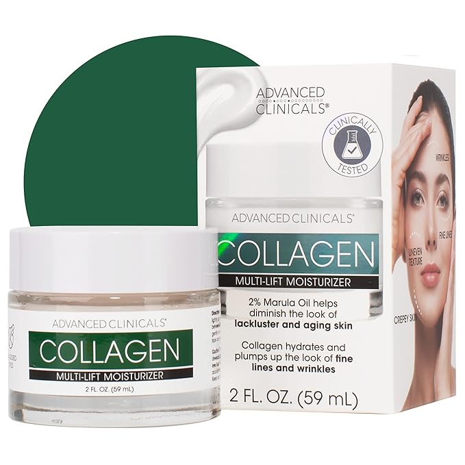 Advanced Clinicals Collagen Cream Gel-Like Facial Lotion | Collagen Peptide + Hyaluronic Acid Moisturizer For Face Helps Hydrate Dry Skin & Improve Appearance Of Wrinkles & Fine Lines, 2 Fl Oz-GlimoraGlow