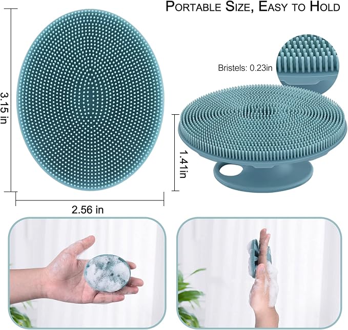 INNERNEED Silicone Face Scrubber, Exfoliating Brush Manual Handheld Facial Cleansing Brush Blackhead Remover, Food-Grade Soft Bristles (Dark Green+Pink)-GlimoraGlow