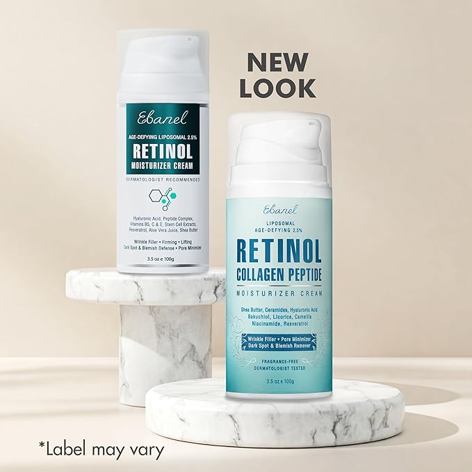 Ebanel Retinol Cream for Face 3.5 oz, Moisturizer with Collagen, Peptides, Ceramides, Hyaluronic Acid, Vitamin C & B5, Firming Anti Aging Face Cream for Wrinkles, Fine Lines, Dark Spots, Day & Night-GlimoraGlow
