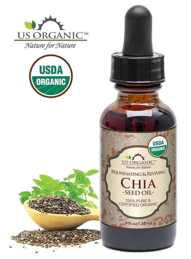 US Organic Chia Seed Oil, Certified Organic, Pure & Natural, Cold Pressed Virgin, Unrefined, Sourced from Paraguay, in Amber Glass Bottle w/Glass Eyedropper (1 oz (30 ml))-GlimoraGlow