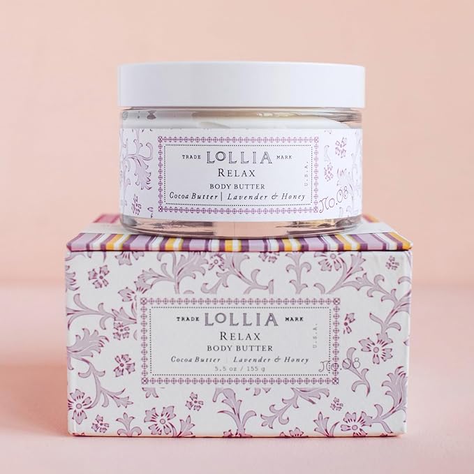 LOLLIA Relax Body Butter, 5.5 oz. - Lavender & Honey Fragrance - Shea Butter & Cocoa Butter, Body Lotion for Women, Hydrating & Smooth Body Moisturizer-GlimoraGlow