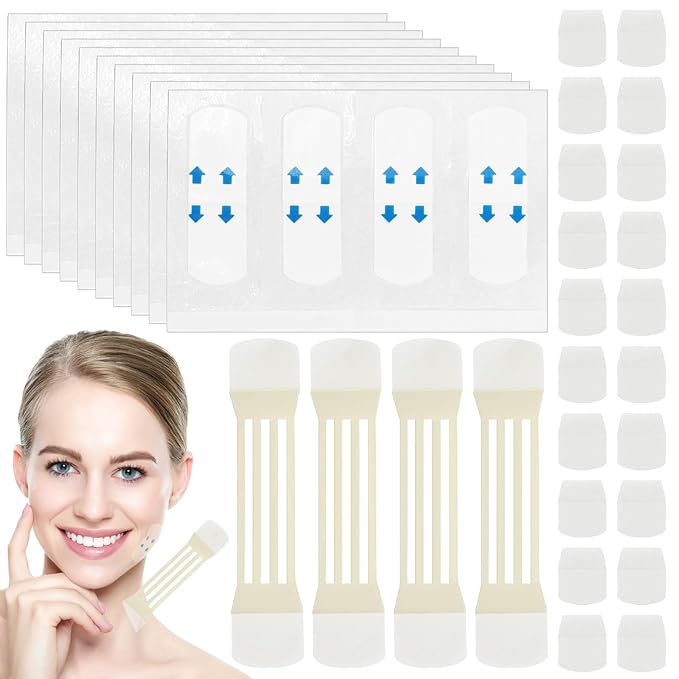 braxan 60 Pcs Neck Tape Lifting Invisible Set: Neck & Face Lift Tape Invisible - for Double Chin Jowls Eyes Sagging Skin, Special Events & Makeup-Friendly Use, Visible Results In Seconds-GlimoraGlow