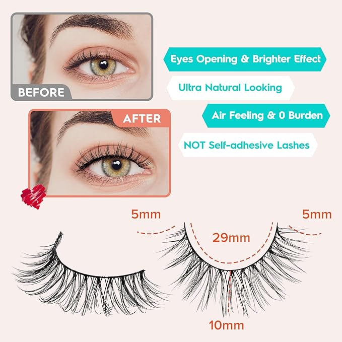 False Eyelashes Natural Look Wispy Lashes 10mm Short Lash C Curl 0.1MM Thin Band Lashes Pack Siligli Fake Eyelash 7 Pair-GlimoraGlow