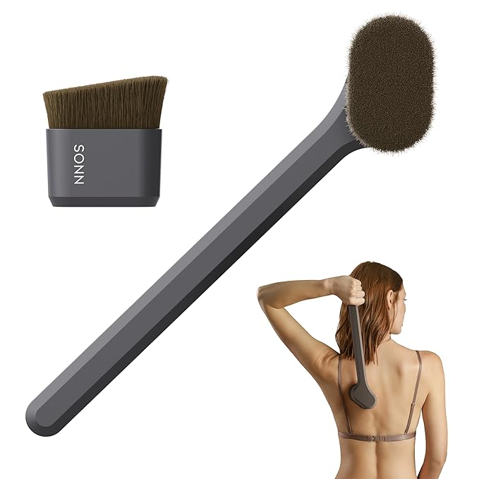 SONN Self Tanner Brushes - Body and Face Kabuki Brush Applicator for Fake Tan, Lotion, Makeup, and Sunscreen, Back Brush Applicator for Sunless Tanner and cream (Combo Pack)-GlimoraGlow