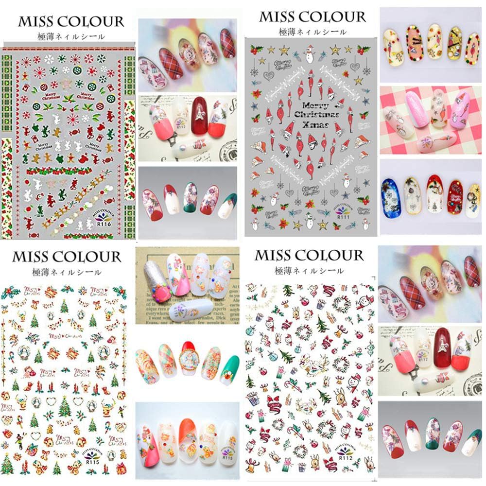 1500+ Patterns Christmas Nail Art Stickers Decals, Kalolary Self-adhesive Nail Stickers Santa Claus Snowflake Snowman Christmas Bell Tree Stick Elk for Christams Nail Decorations (12 Sheet Large Size)-GlimoraGlow